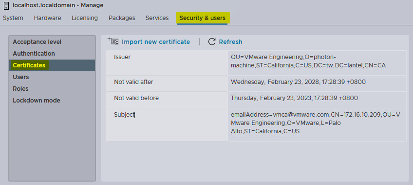 vmware esxi 7.x renew Certificates